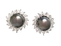 DIAMOND AND GRAY CULTURED PEARL CONVERTIBLE EARRINGS