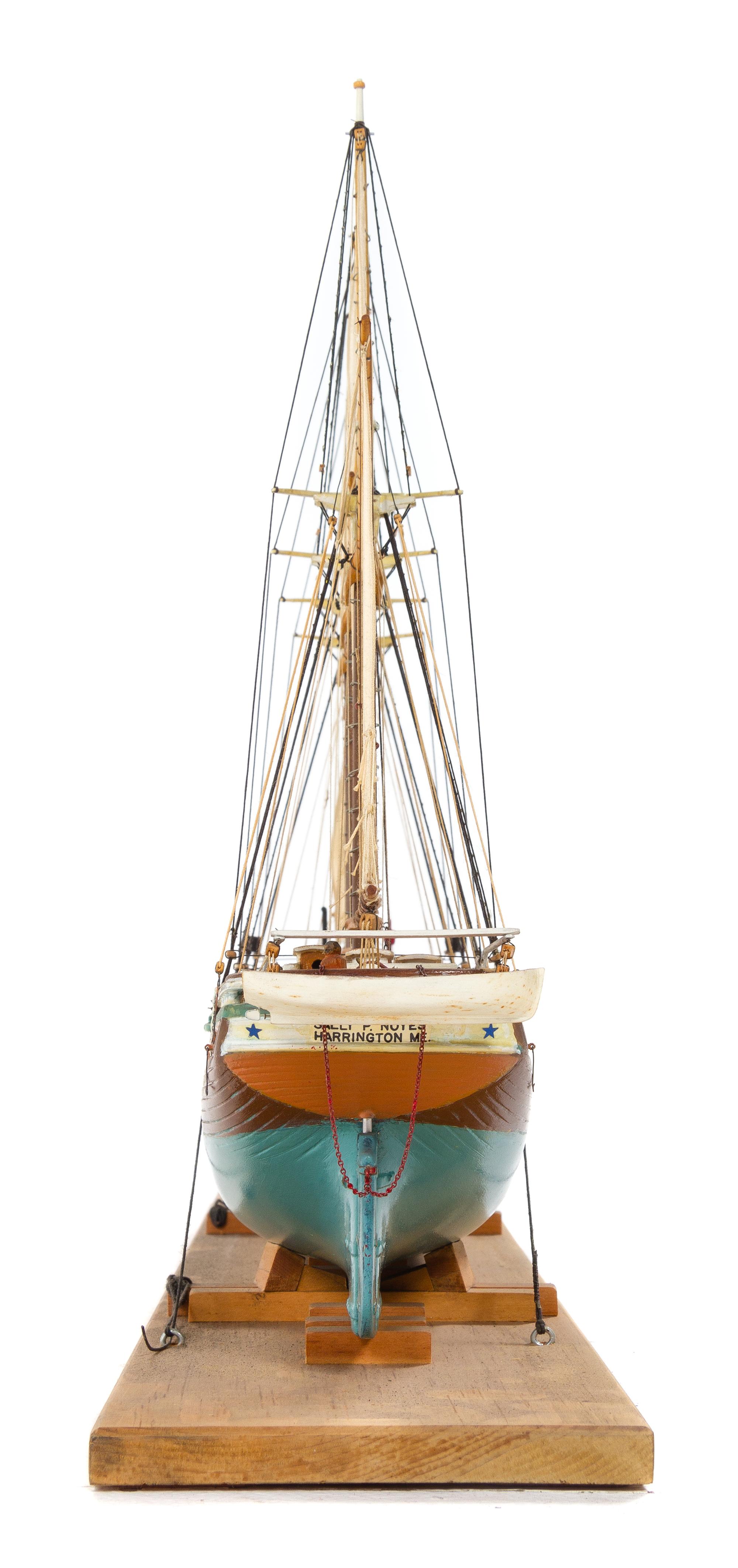 A Model of the 1917 Four-Masted Schooner "Sally P. Noyes" Height 14 1/2 x length of base 28 inches.