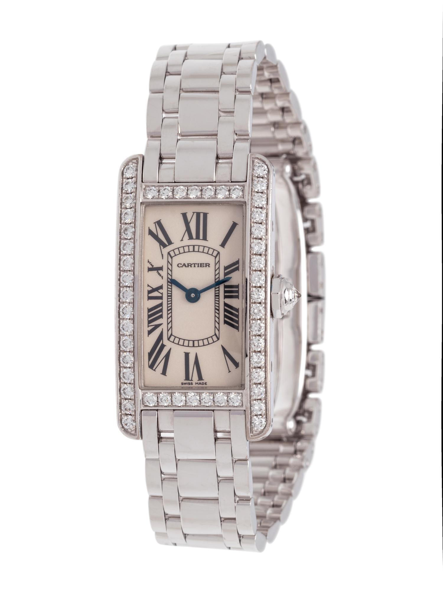 CARTIER, 18K WHITE GOLD AND DIAMOND REF. 2489 'TANK AMERICAINE' WRISTWATCH