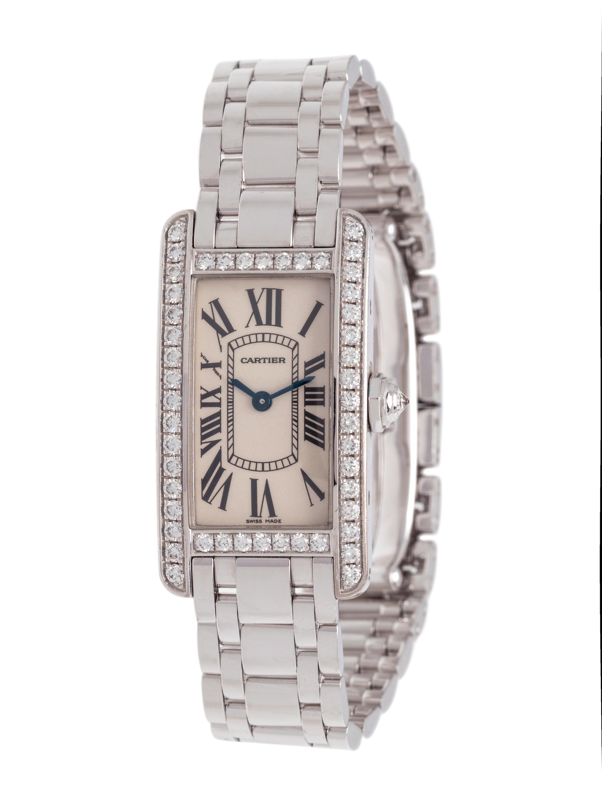 CARTIER, 18K WHITE GOLD AND DIAMOND REF. 2489 'TANK AMERICAINE' WRISTWATCH
