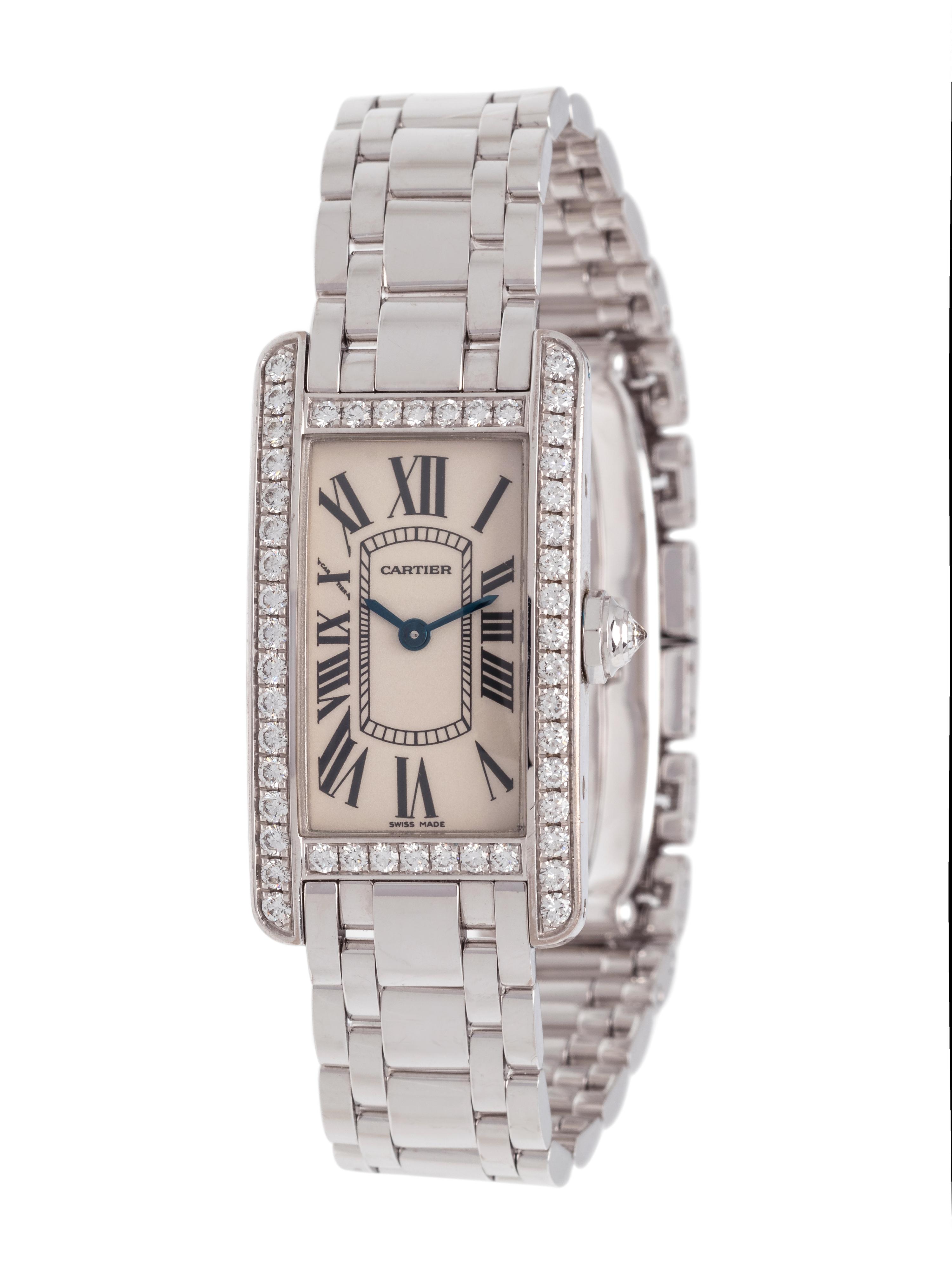 CARTIER, 18K WHITE GOLD AND DIAMOND REF. 2489 'TANK AMERICAINE' WRISTWATCH