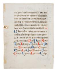 METZ SCHOOL Single Leaf from a Missal with historiated initial of the Elevation of the Mass, in Latin, illuminated manuscript on parchment [France, Metz or Verdun, c. 1300–1315]