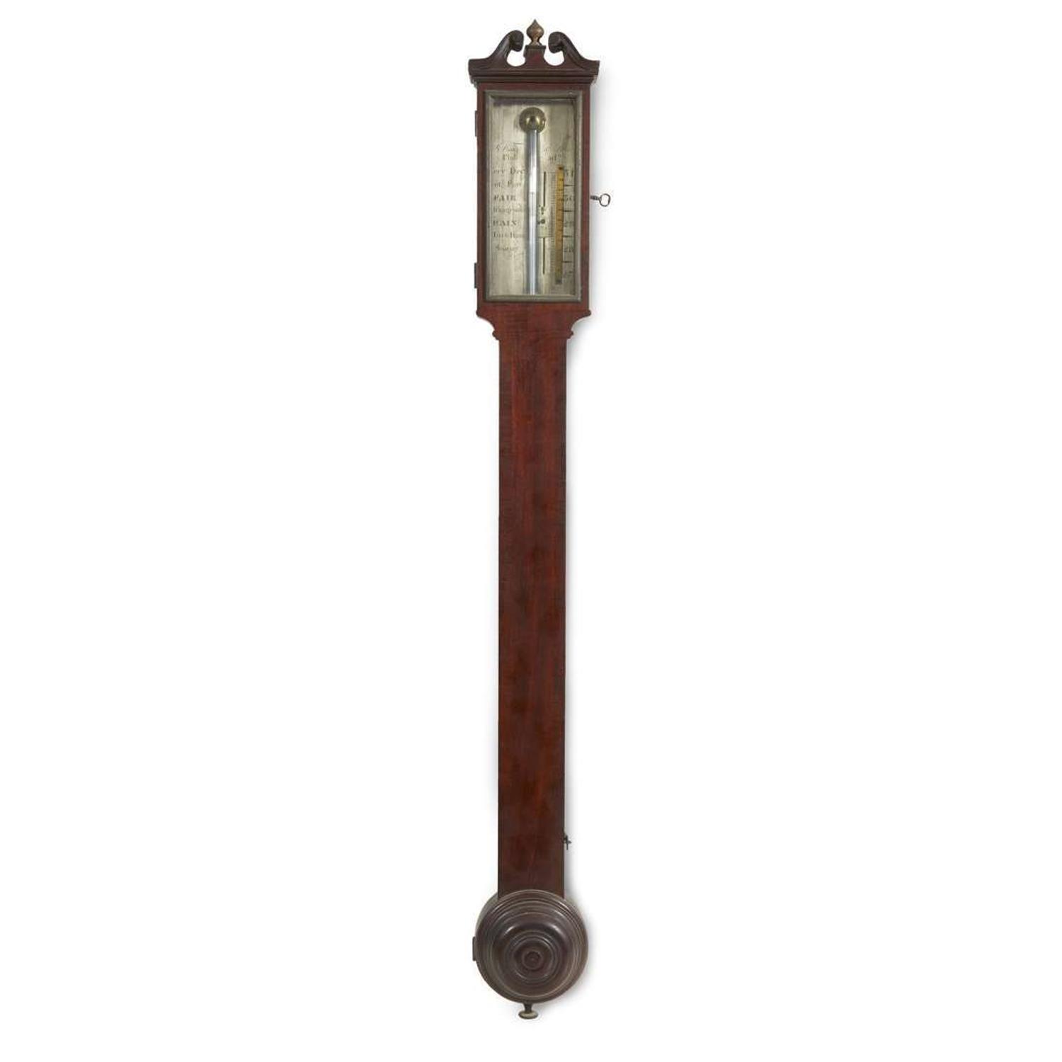 Mahogany stick barometer M. Fisher & Son, Philadelphia, PA, early 19th century