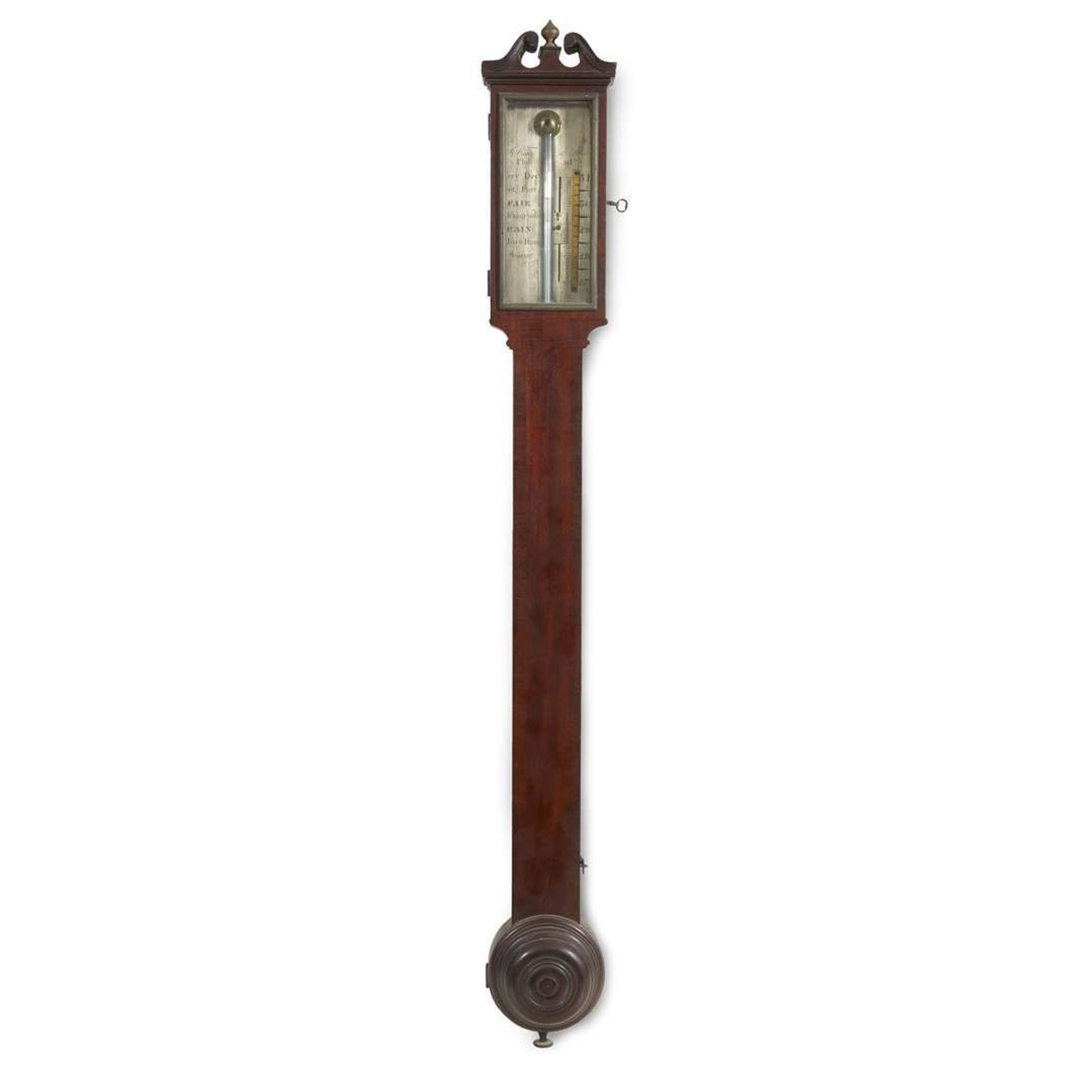 Mahogany stick barometer M. Fisher & Son, Philadelphia, PA, early 19th century