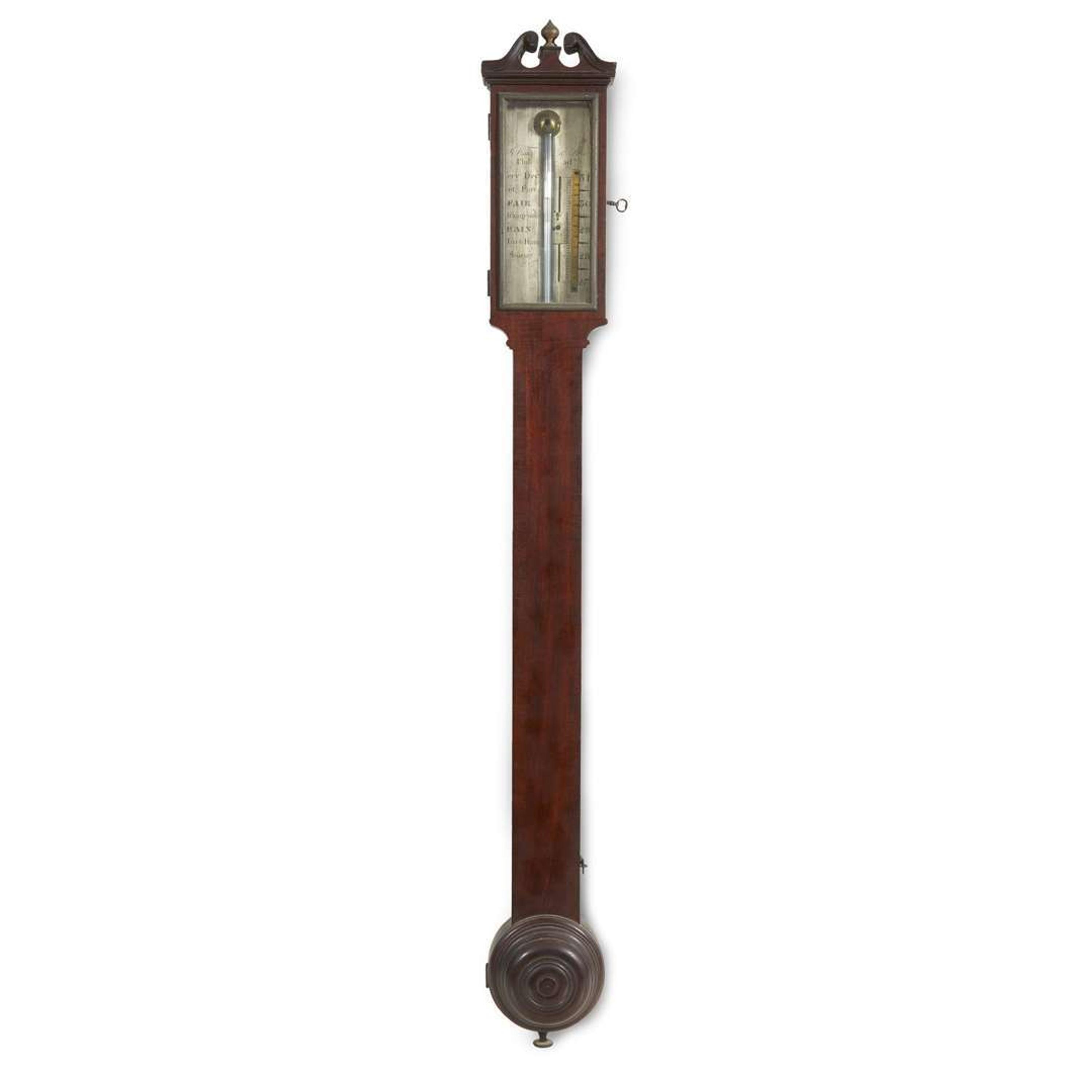 Mahogany stick barometer M. Fisher & Son, Philadelphia, PA, early 19th century