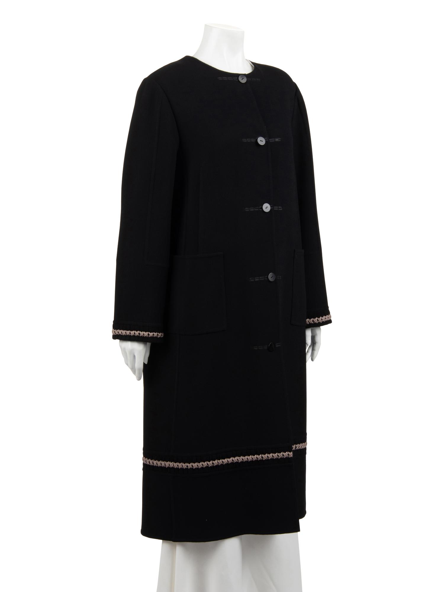 Ralph Rucci Wool Crepe Coat with Knotted Fabric Trim