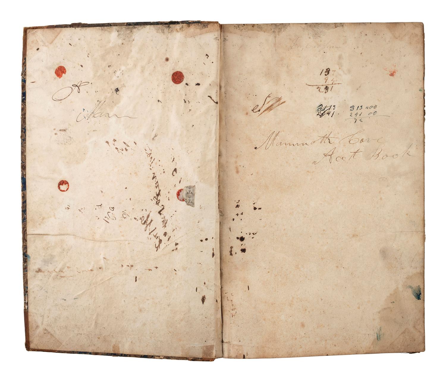 [KENTUCKY - MAMMOTH CAVE]. CROGHAN, John (1790-1849). Mammoth Cave Acct. Book. Manuscript ledger. Mammoth Cave, KY, 20 May 1846-16 June 1848.