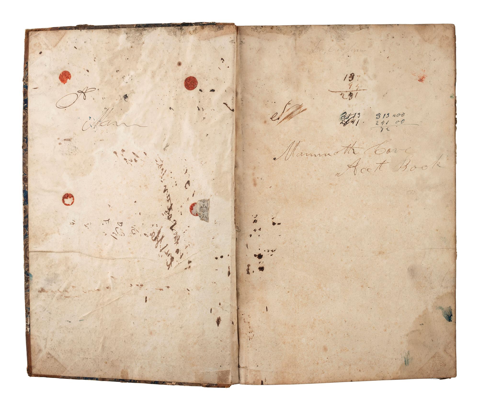 [KENTUCKY - MAMMOTH CAVE]. CROGHAN, John (1790-1849). Mammoth Cave Acct. Book. Manuscript ledger. Mammoth Cave, KY, 20 May 1846-16 June 1848.