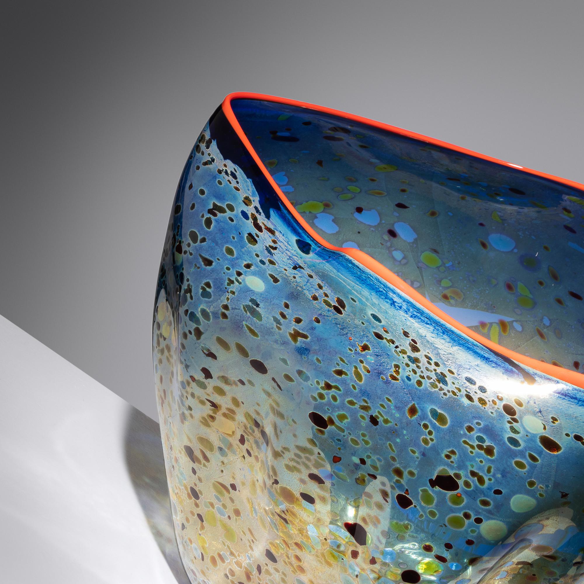 Large Blue Maccia Basket with Red Lip Wrap, 1992