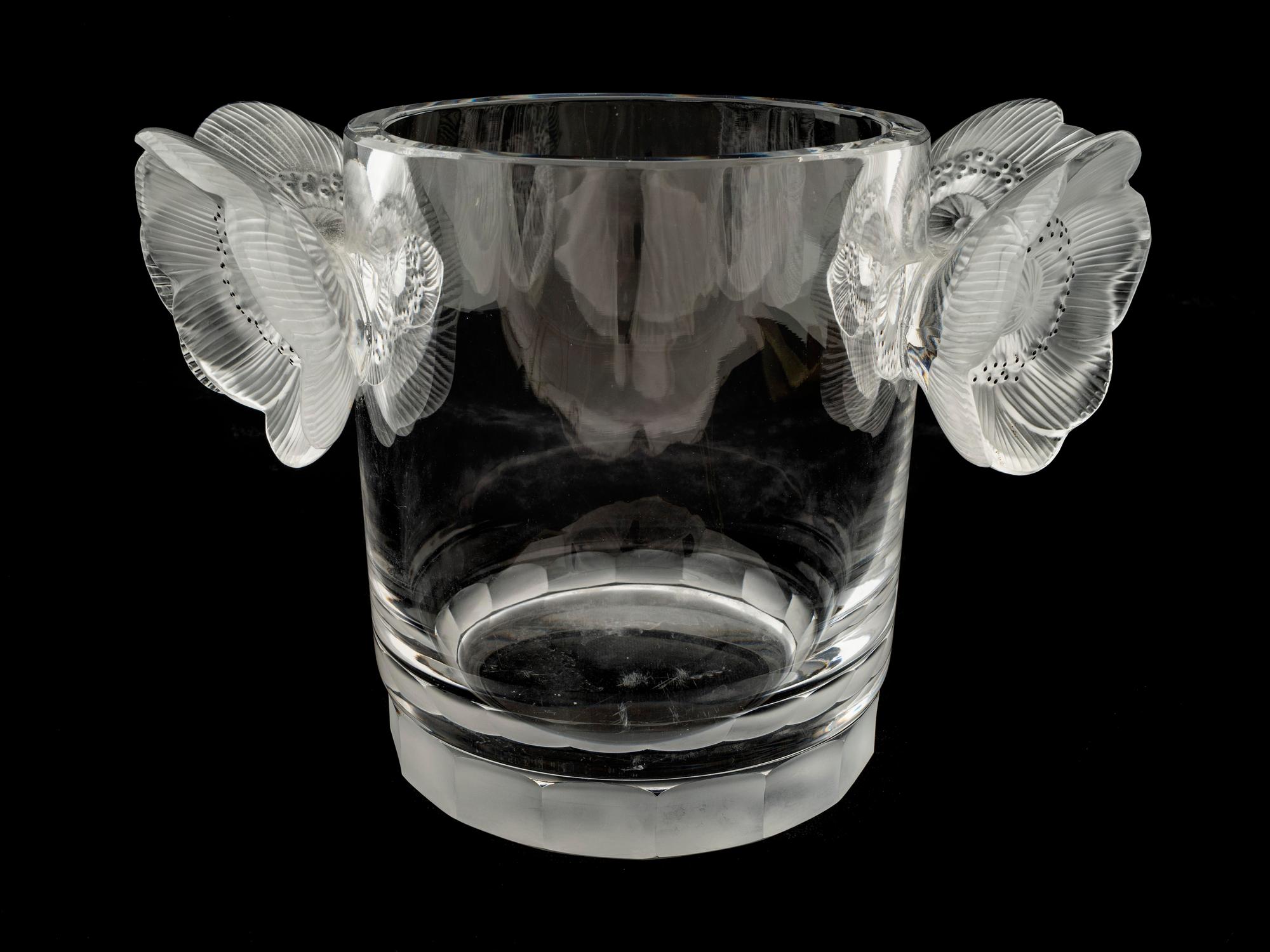 A Lalique Molded and Frosted Glass Poppy Champagne Ice Bucket — 20TH CENTURY