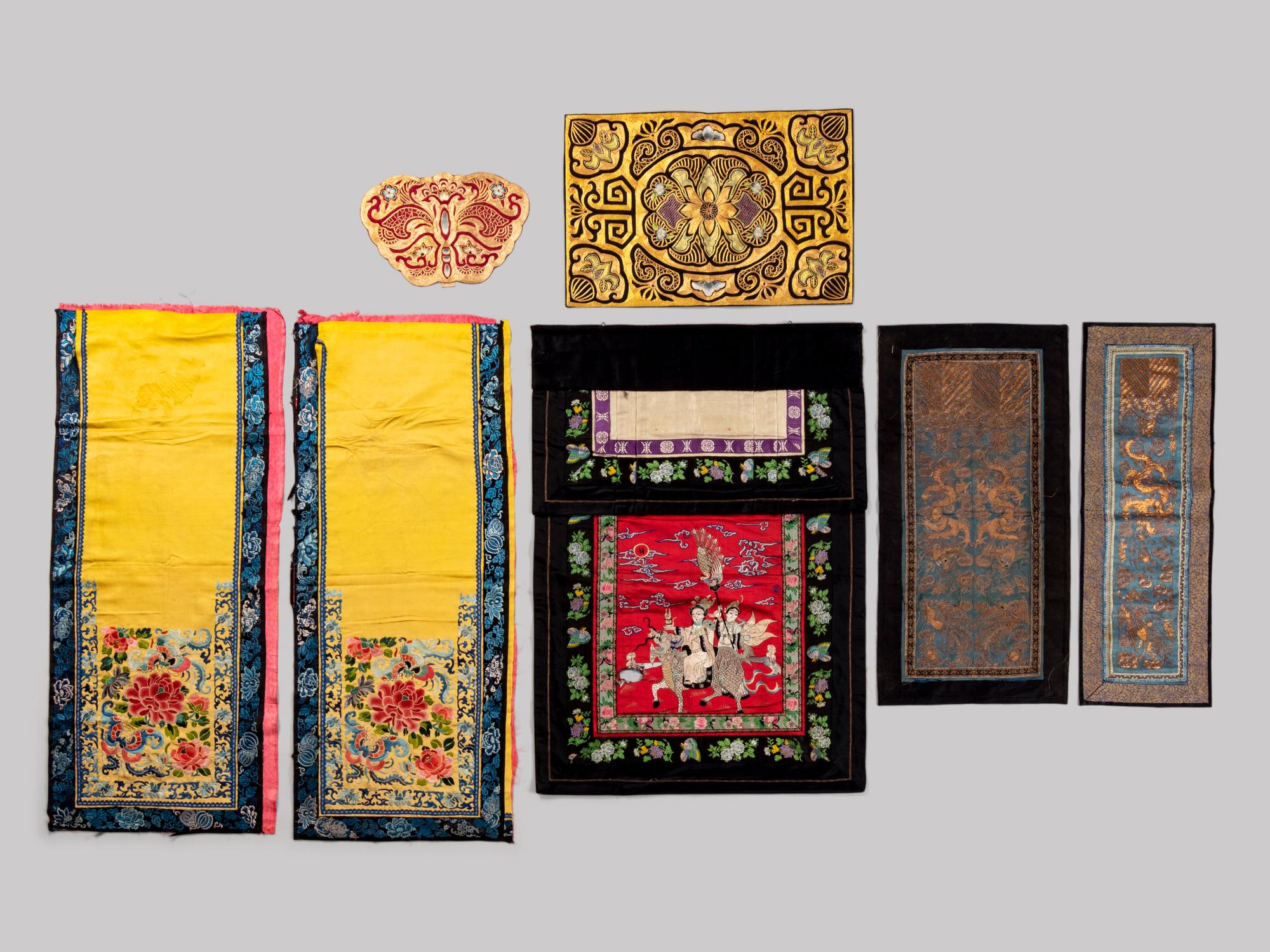 Seven Chinese Embroidered Silk Panels