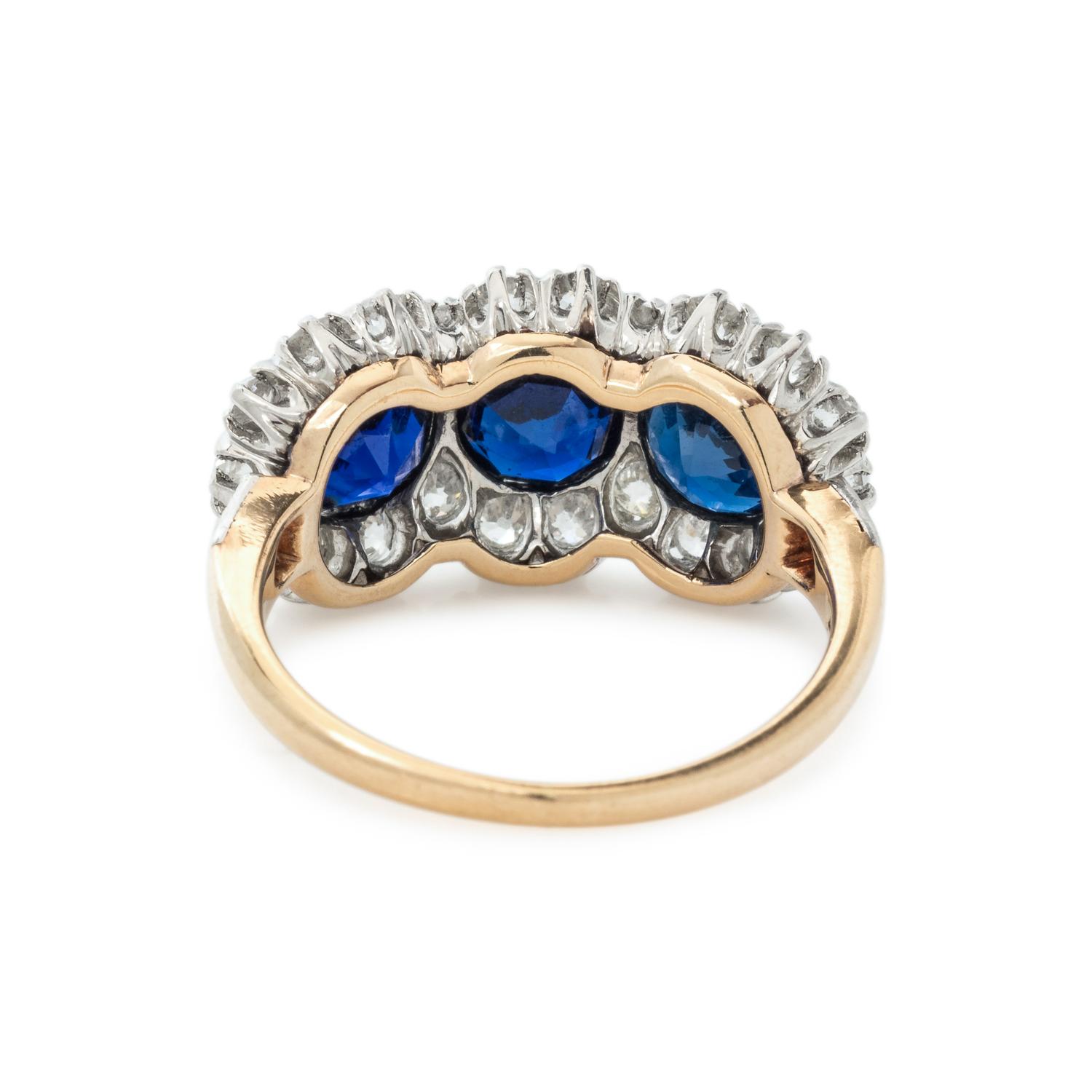 ANTIQUE, SYNTHETIC SAPPHIRE AND DIAMOND RING
