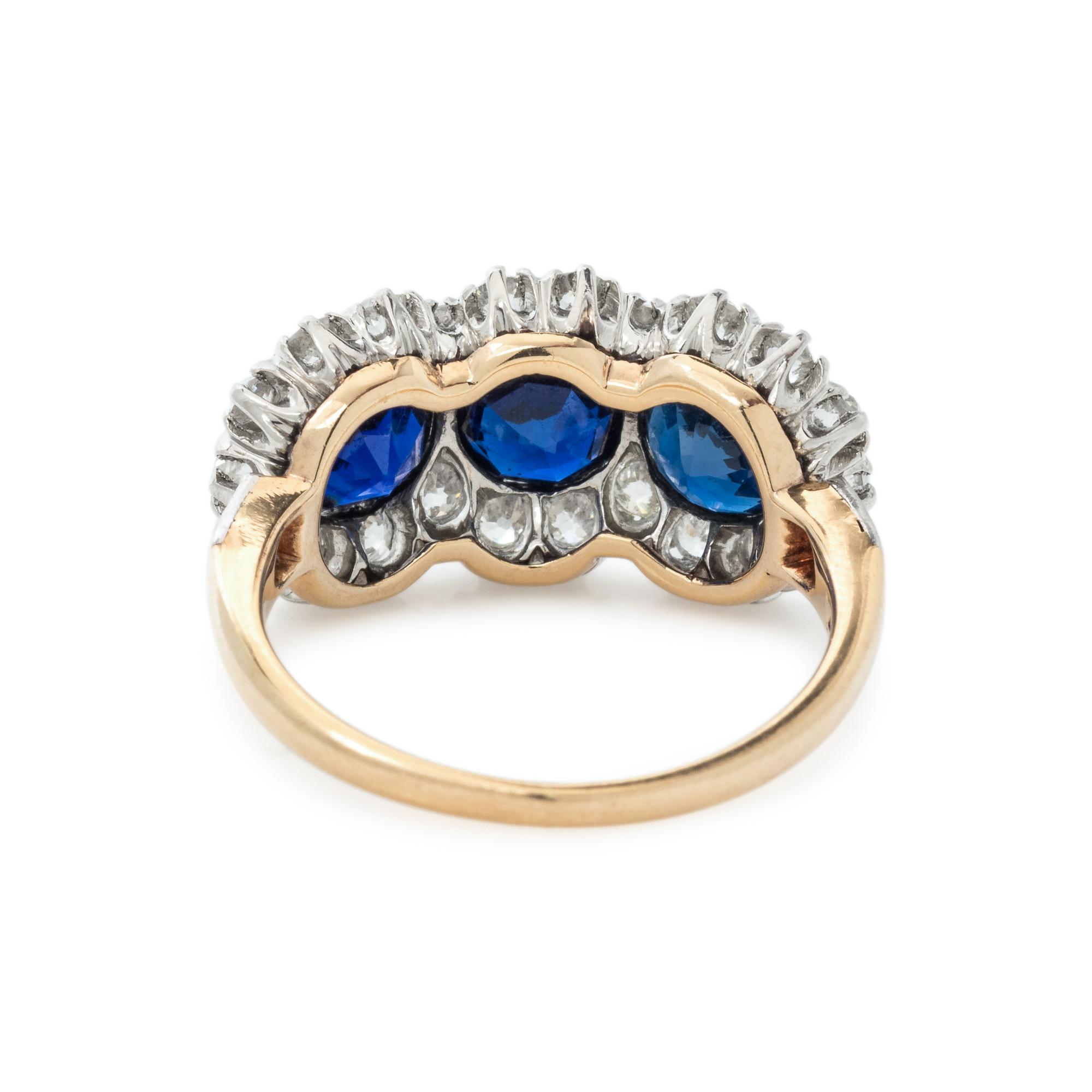 ANTIQUE, SYNTHETIC SAPPHIRE AND DIAMOND RING