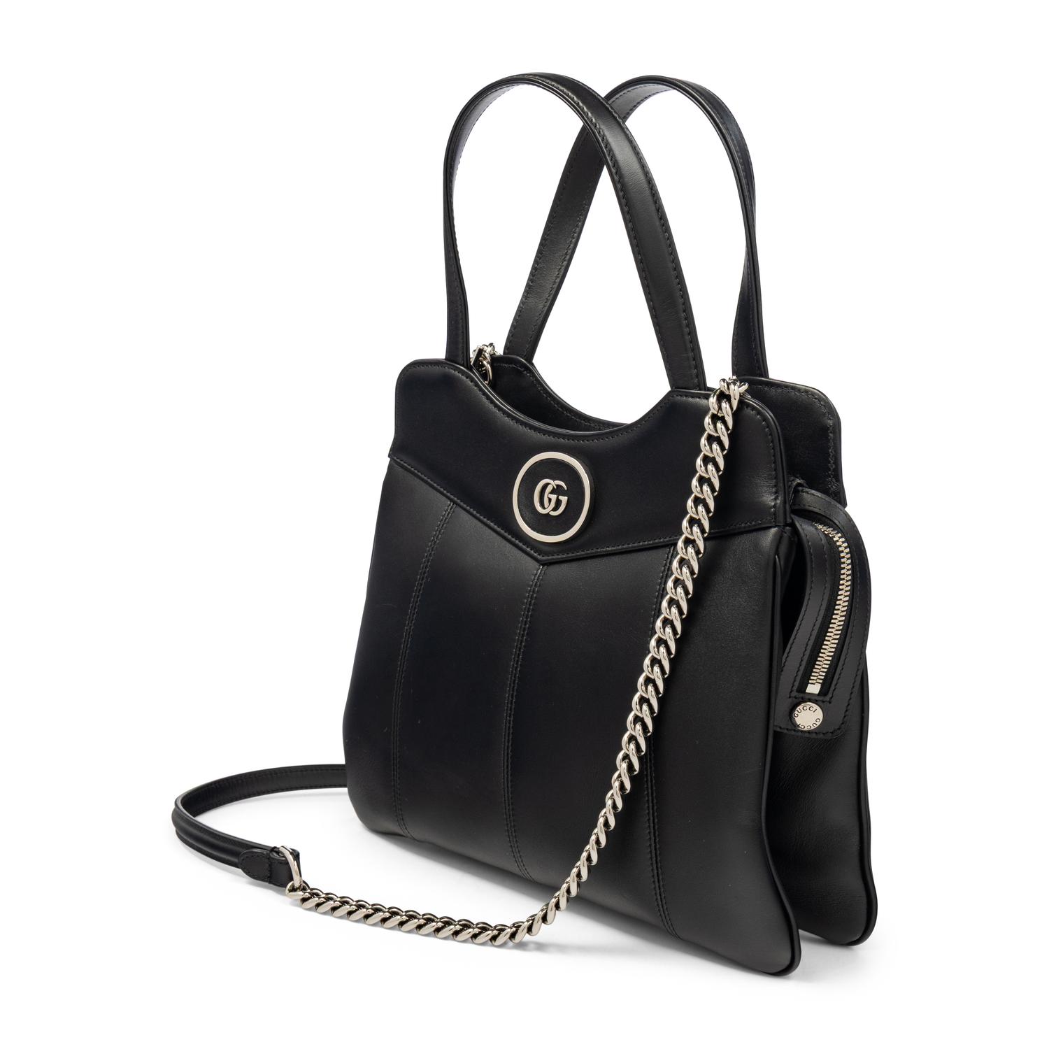 GUCCI, BLACK LEATHER GG TOTE