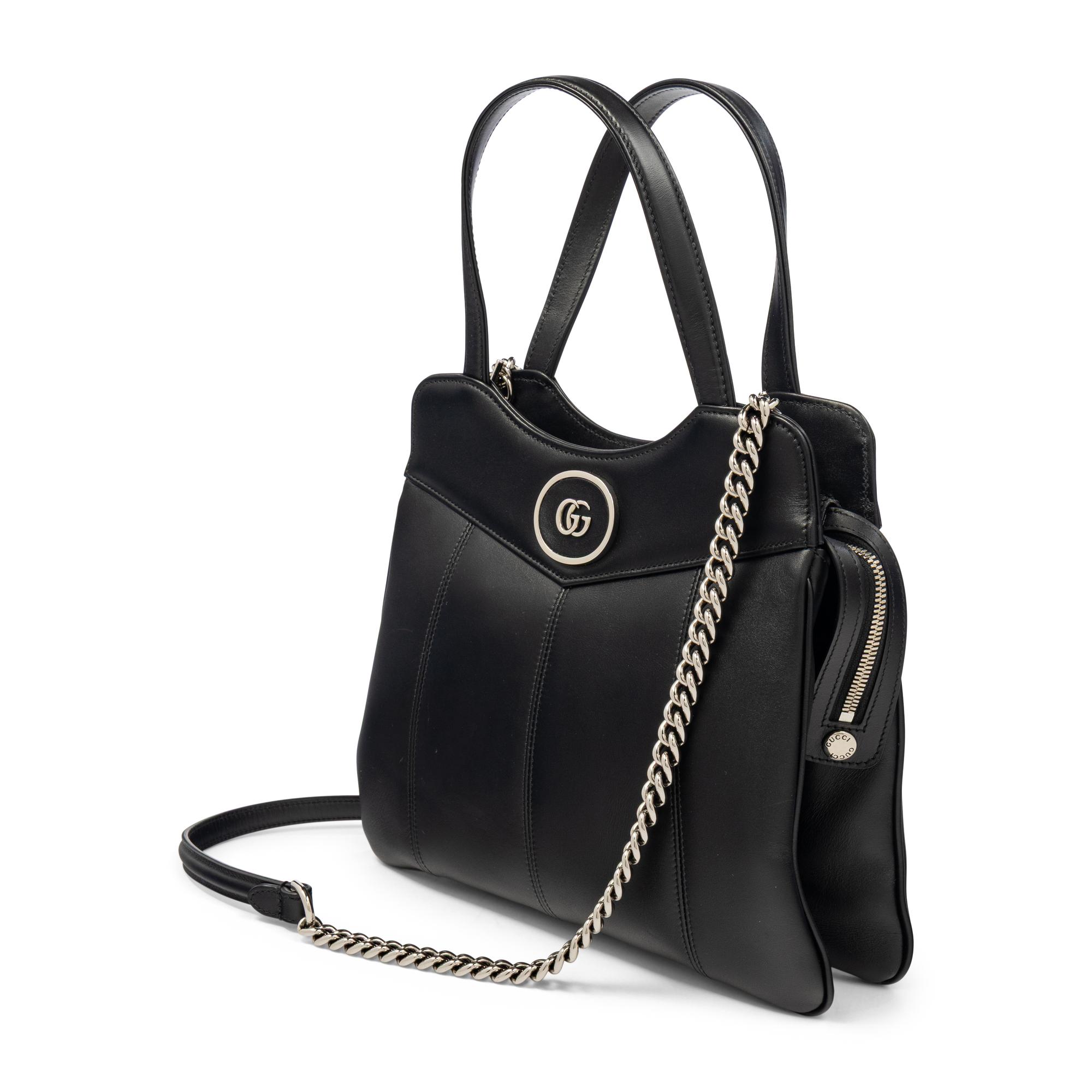 GUCCI, BLACK LEATHER GG TOTE