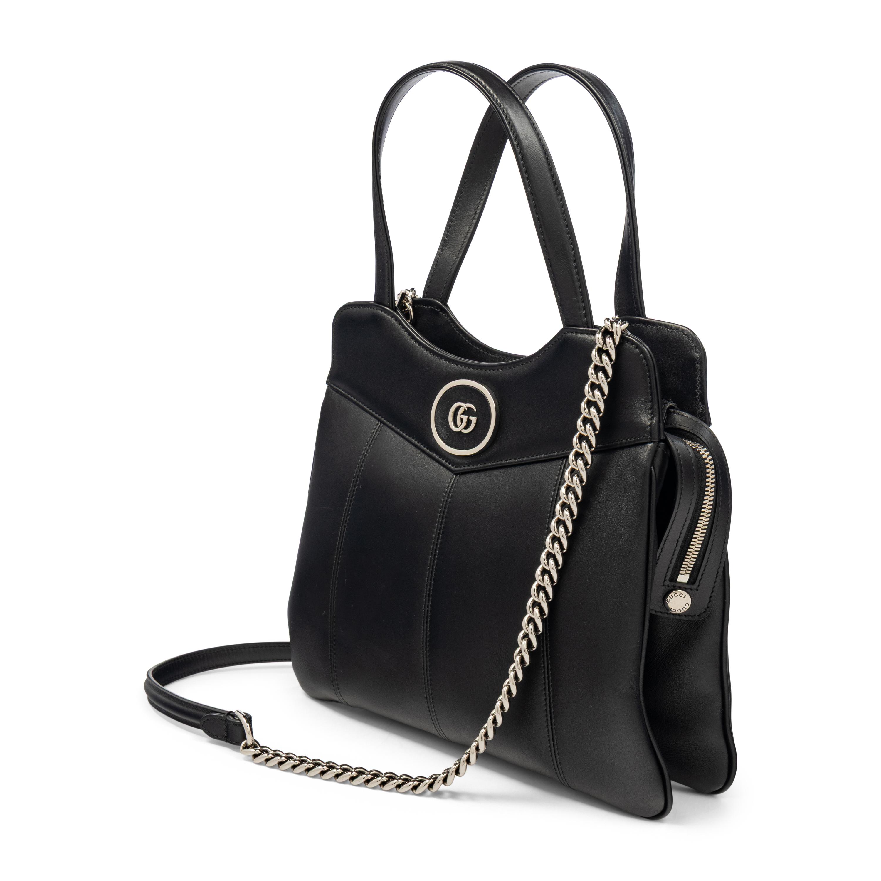 GUCCI, BLACK LEATHER GG TOTE