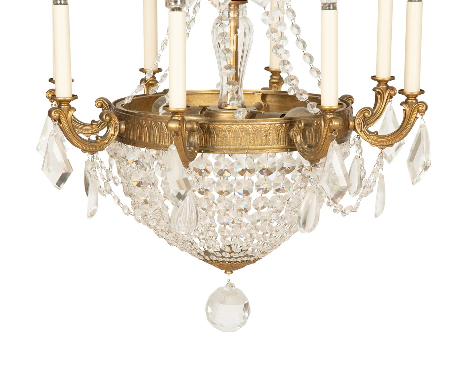 An Empire Style Gilt Metal Eight-Light Chandelier