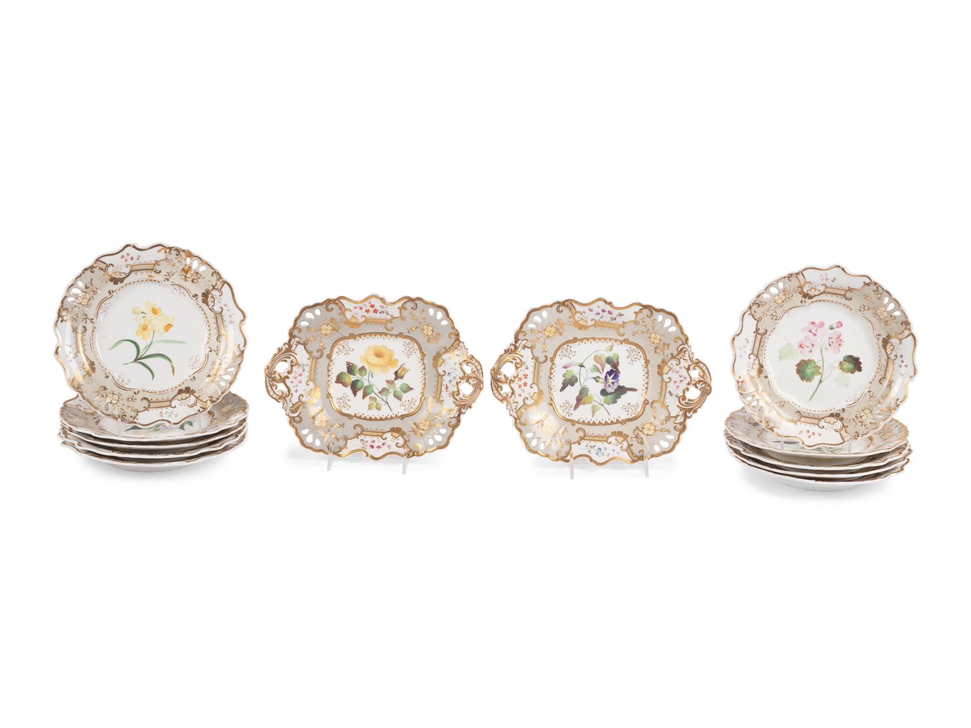 An Assembled English Porcelain Dessert Service