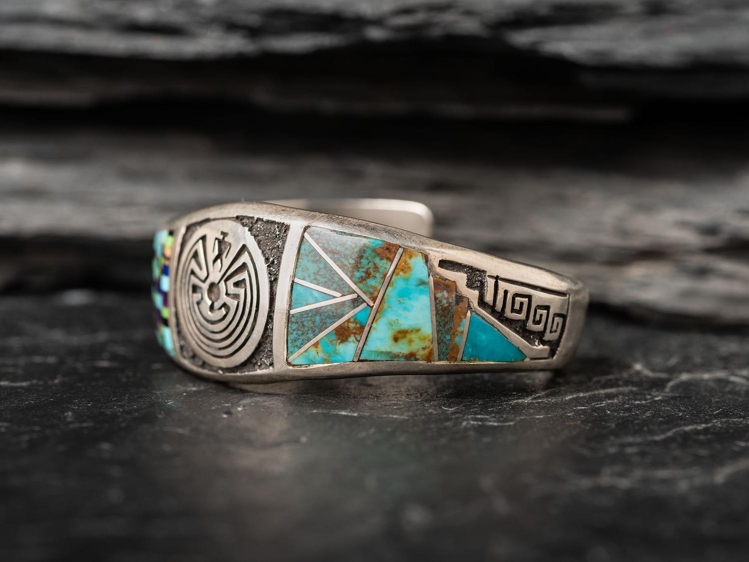 Sterling Silver Man-in-the-Maize Cuff Bracelet, with Inlay