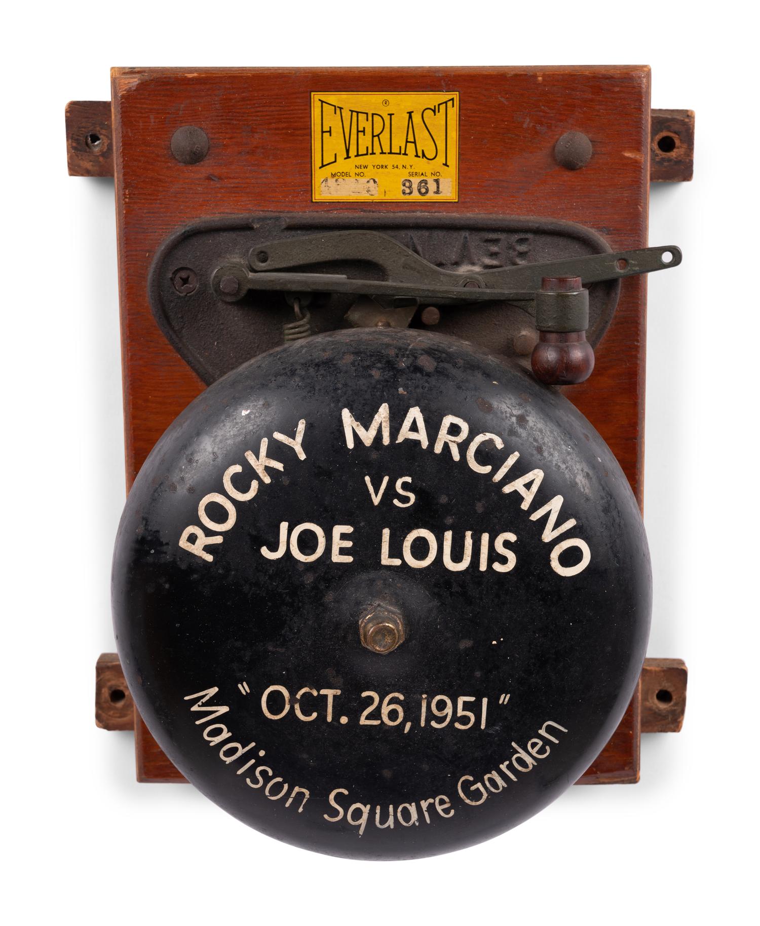 A Vintage Everlast Boxing Bell Inscribed With Titling From October 26, 1951 Rocky Marciano vs Joe Louis Heavyweight Fight at Madison Square Garden
