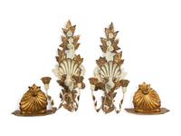A Pair of Italian Giltwood and Metal Sconces and a Pair of Giltwood Shell Wall Brackets