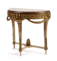 An Italian Neoclassical Painted and Parcel Gilt Console Table Height 32 x width 34 x depth 17 1/2 inches. — 18TH CENTURY