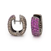 Pink Sapphire, Colored Diamond, and Blackened Gold Hoop Earrings