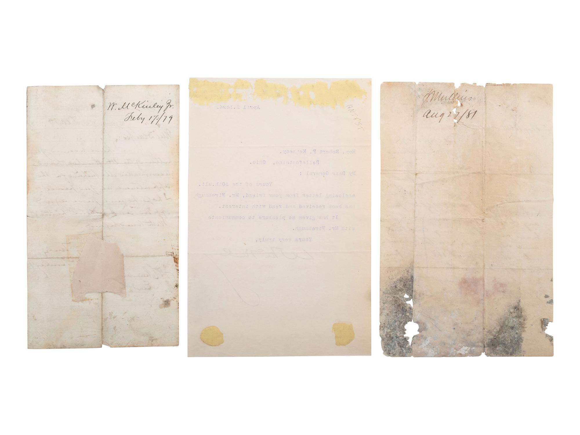 McKINLEY, William (1843-1901). 2 autograph letters signed and 1 typed letter signed. 1879-1896.
