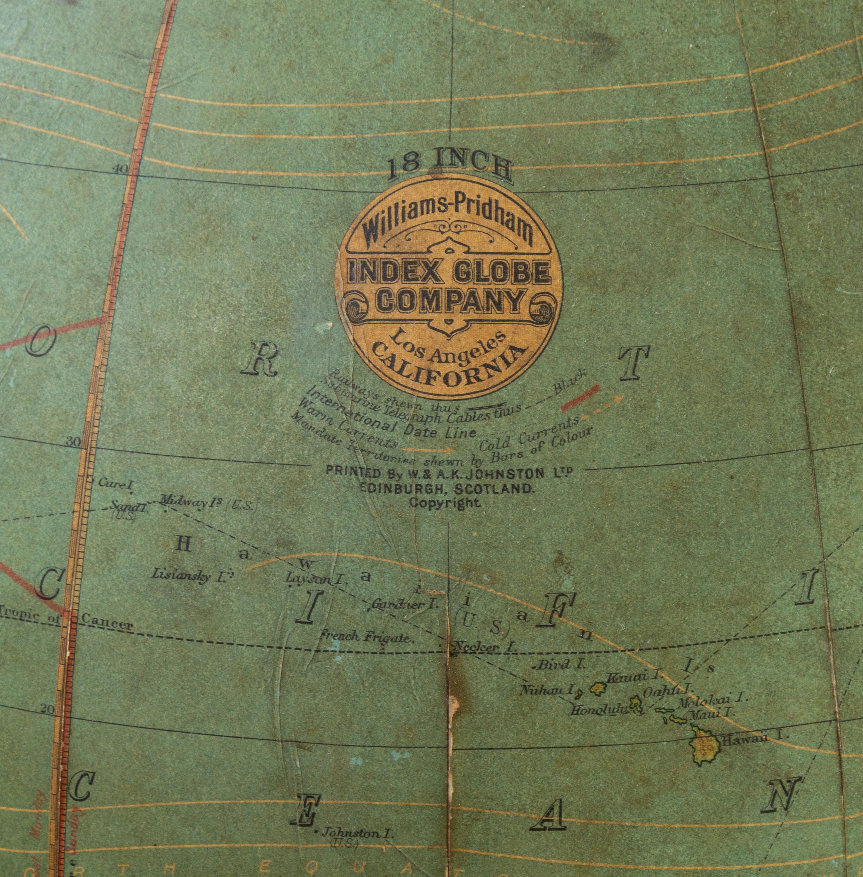 An American 18-Inch Floor Globe Height 40 1/2 x diameter of globe 18 inches. — WILLIAMS-PRIDHAM, LOS ANGELES, EARLY 20TH CENTURY