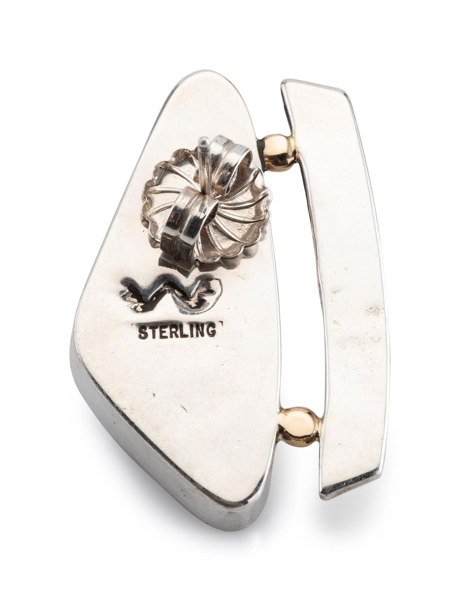 Sterling Silver Post Earring, with 14K Gold Accetns and Inlay