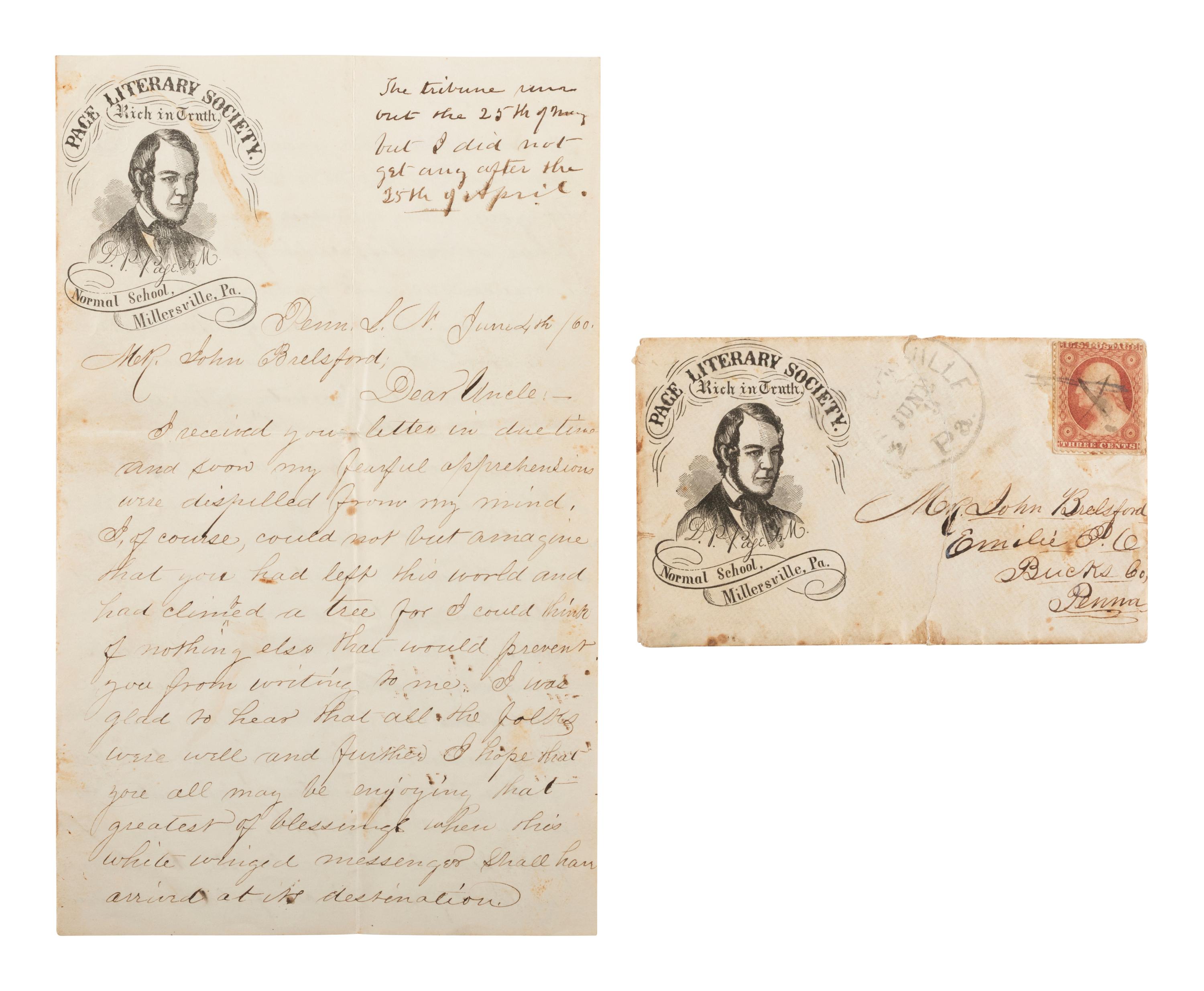 [LINCOLNIANA]. ALS on "Page Literary Society" letterhead re: Lincoln's nomination and cricket clubs.