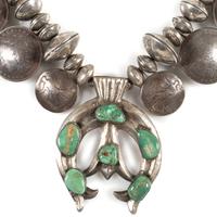 Navajo Turquoise and Coin Squash Blossom Necklace