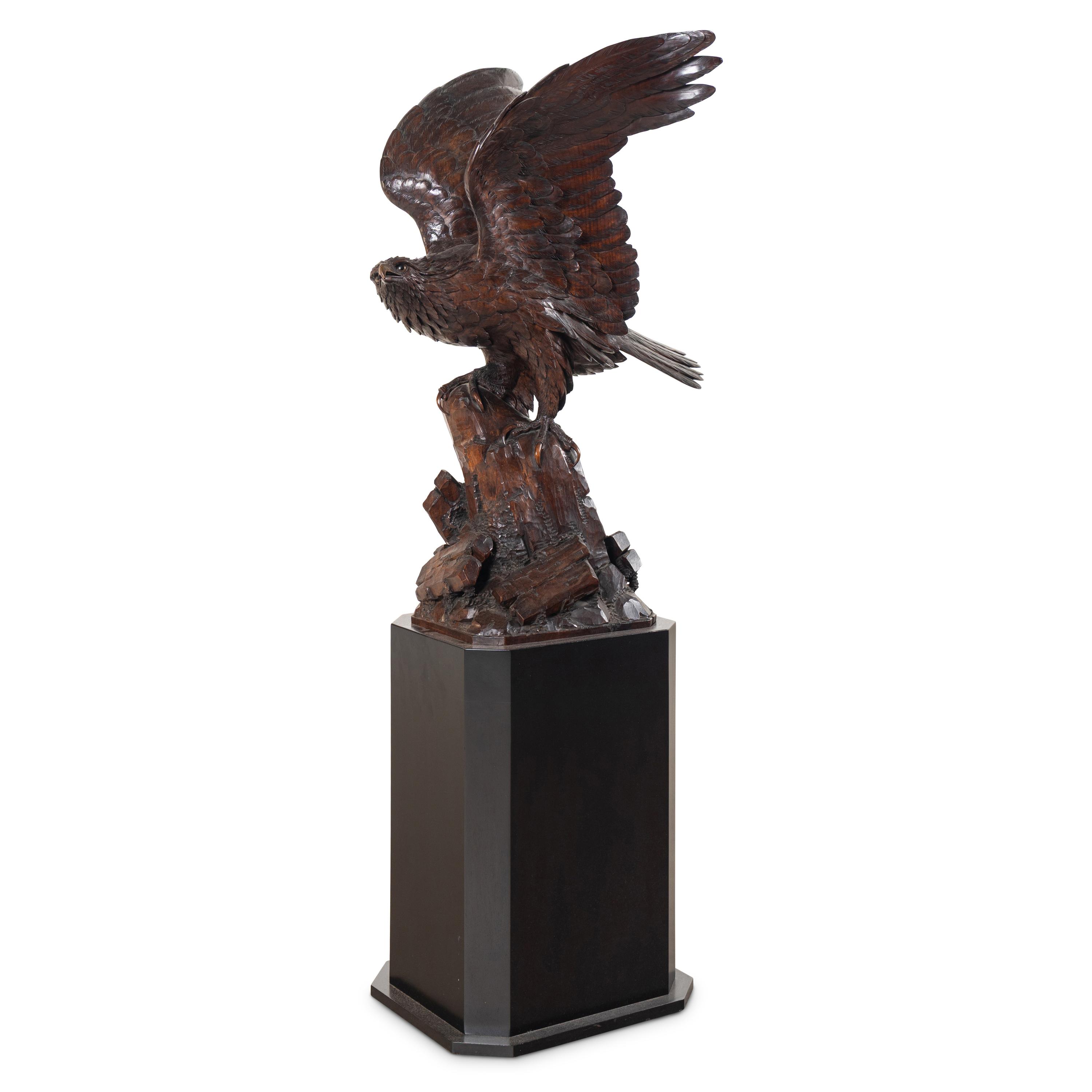 A Japanese Carved Wood Model of an Eagle