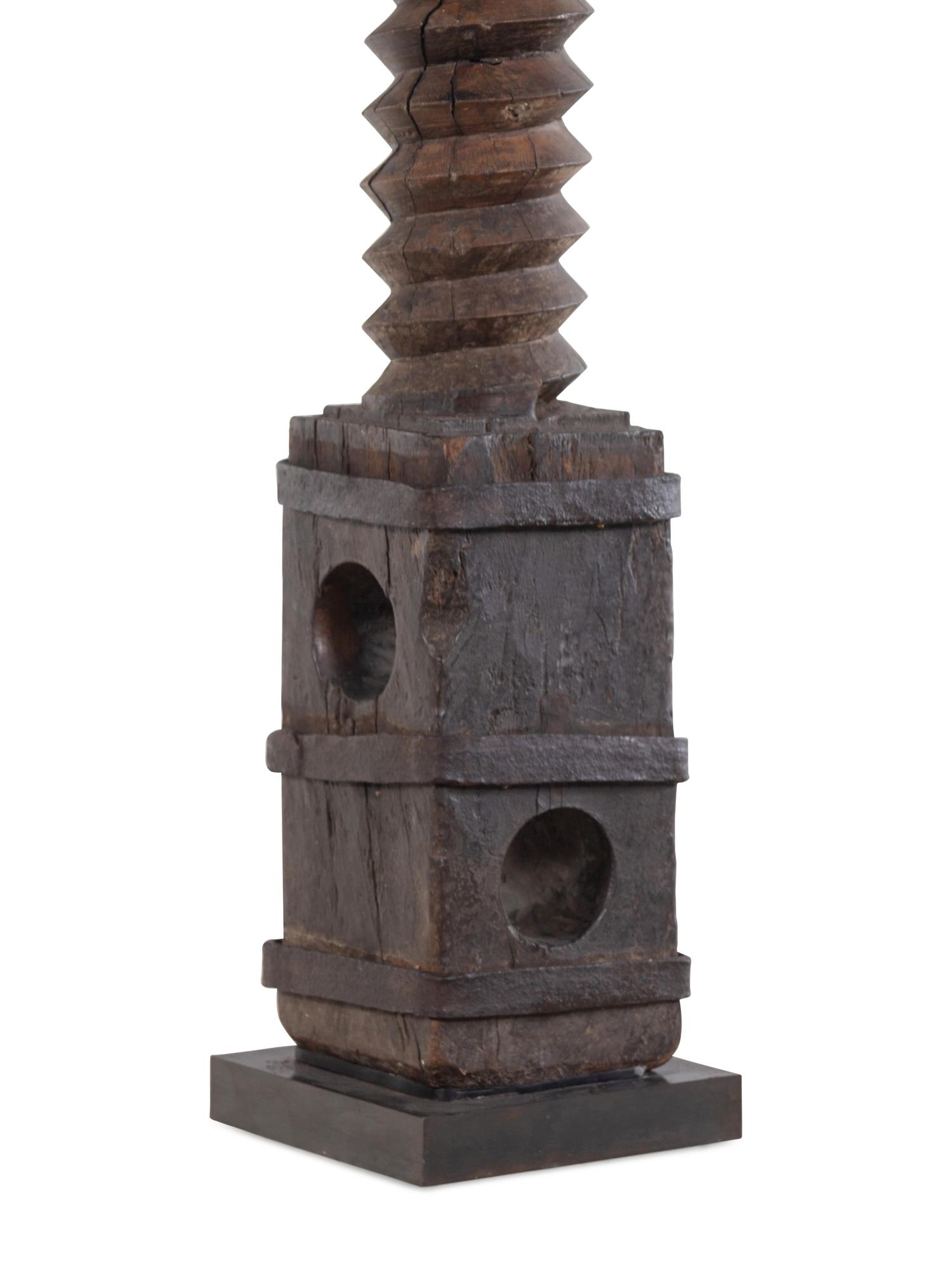 A Pair of French Iron Mounted Grape Presses Converted to Pedestals