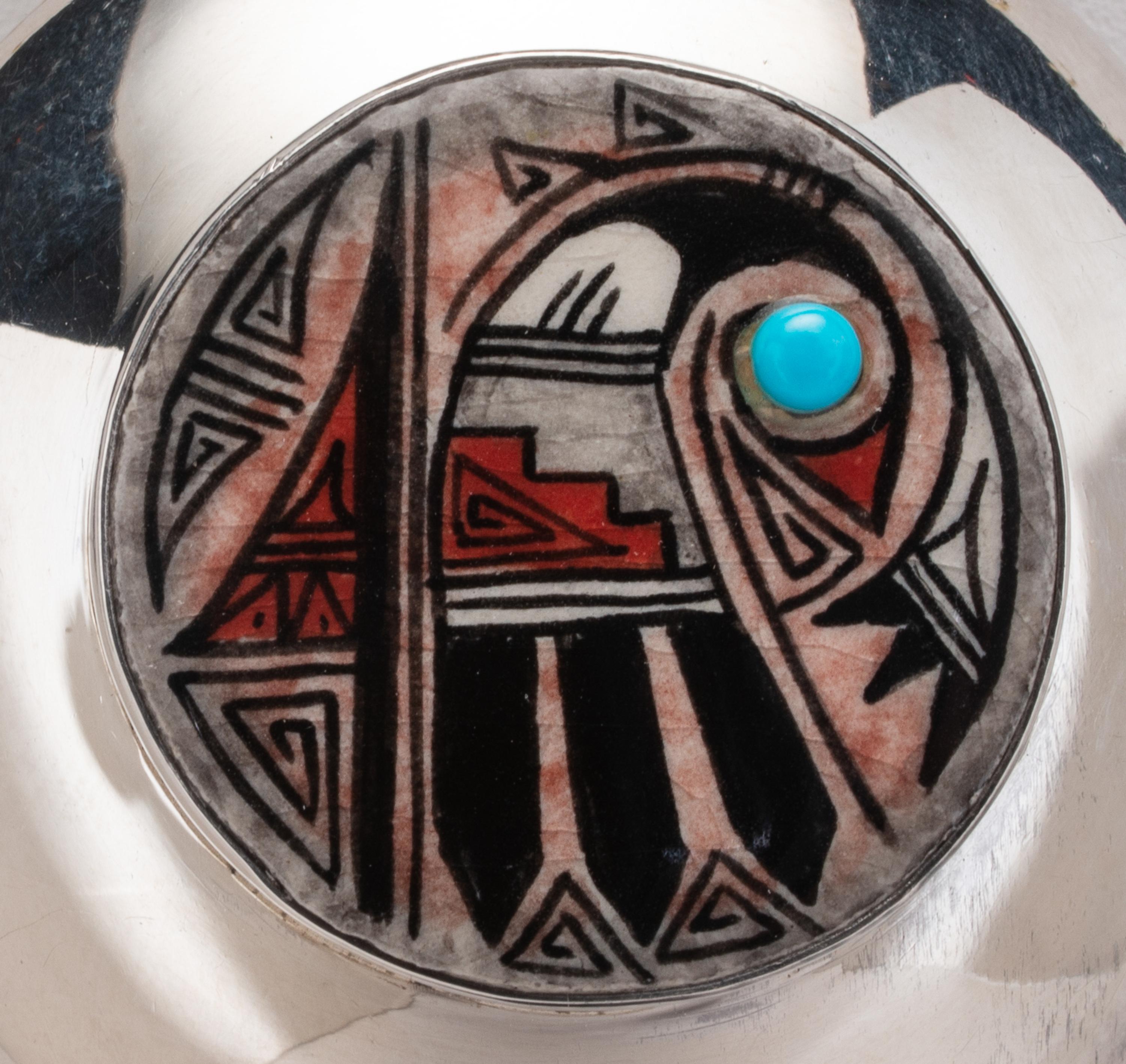 Sterling Silver Bolo Tie, with Painted Sikyatki Design Lot is located and will ship from Denver, Colorado.