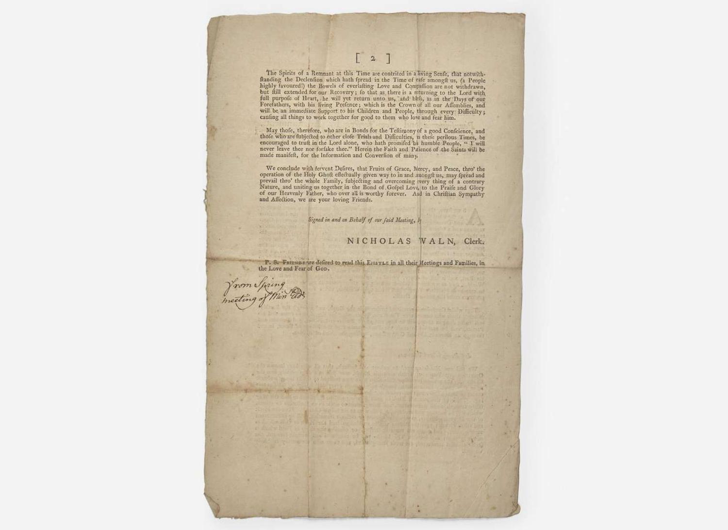 [American Revolution] Waln, Nicholas: From our General Spring Meeting of Ministers and Elders, held in Philadelphia, for Pennsylvania and New-Jersey...from the 21st of the Third-month to the 24th of the same, inclusive, 1778