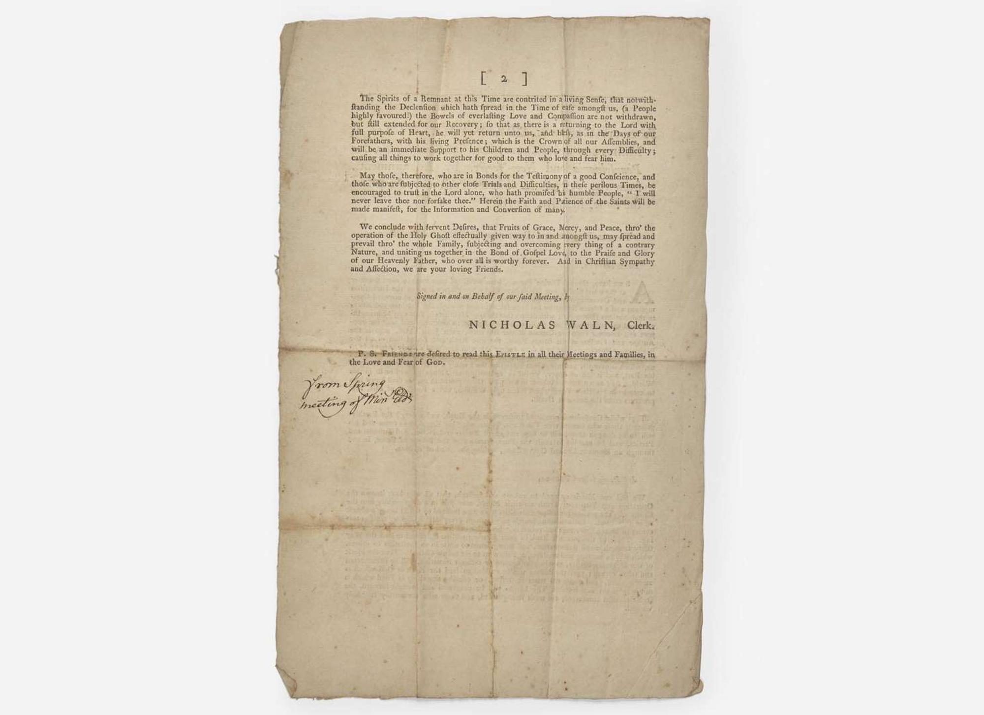 [American Revolution] Waln, Nicholas: From our General Spring Meeting of Ministers and Elders, held in Philadelphia, for Pennsylvania and New-Jersey...from the 21st of the Third-month to the 24th of the same, inclusive, 1778