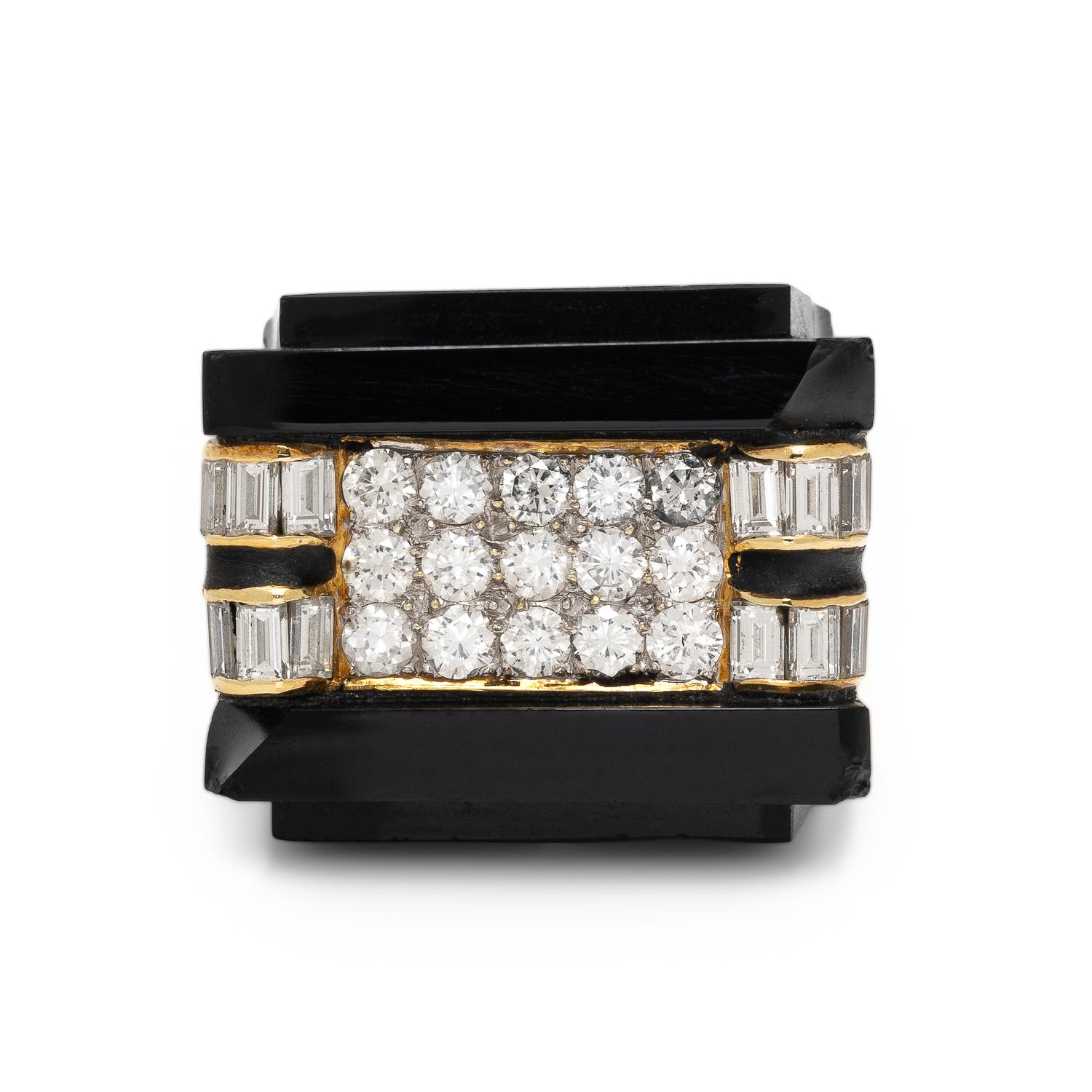 Diamond, Onyx, and Yellow Gold Ring