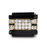 Diamond, Onyx, and Yellow Gold Ring