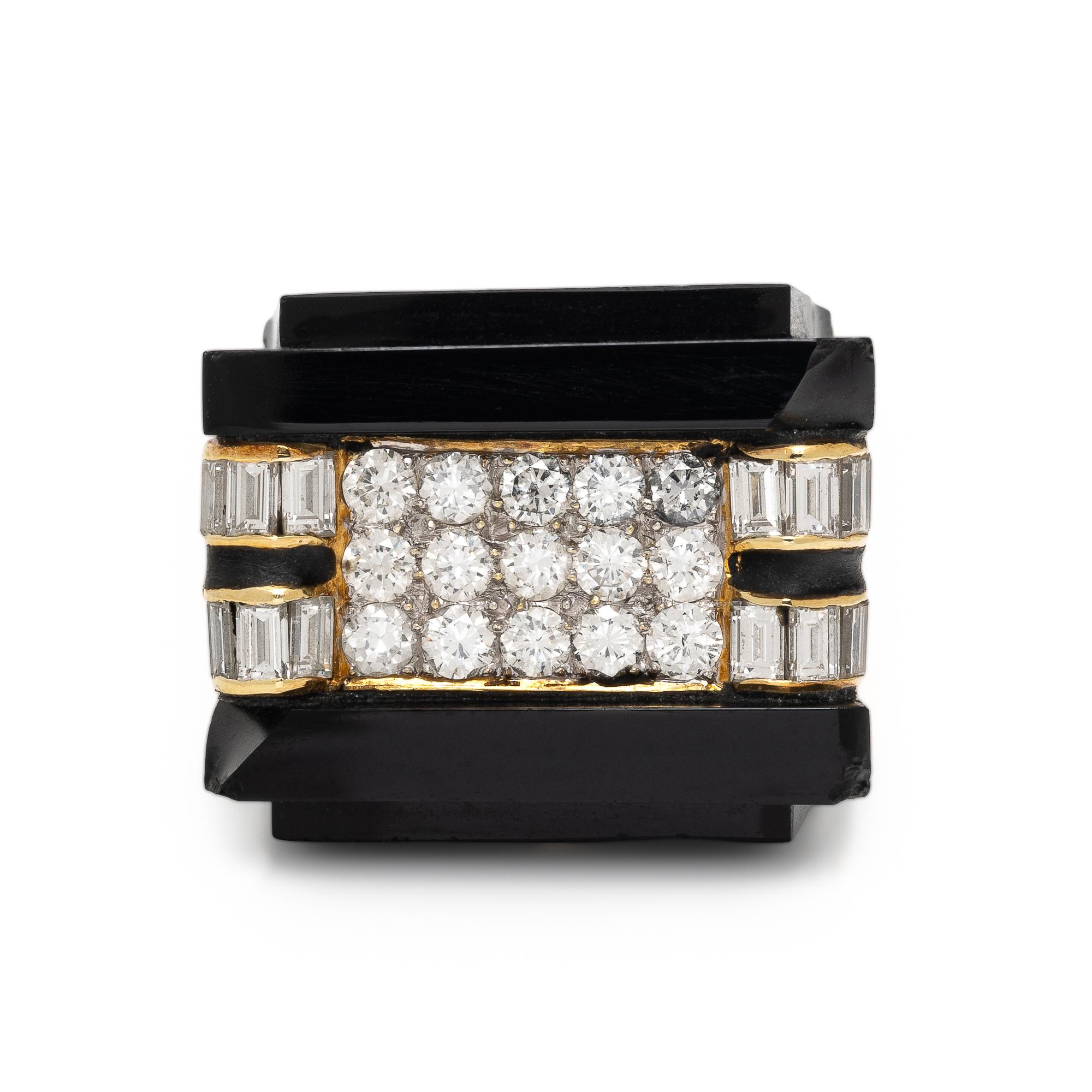 Diamond, Onyx, and Yellow Gold Ring