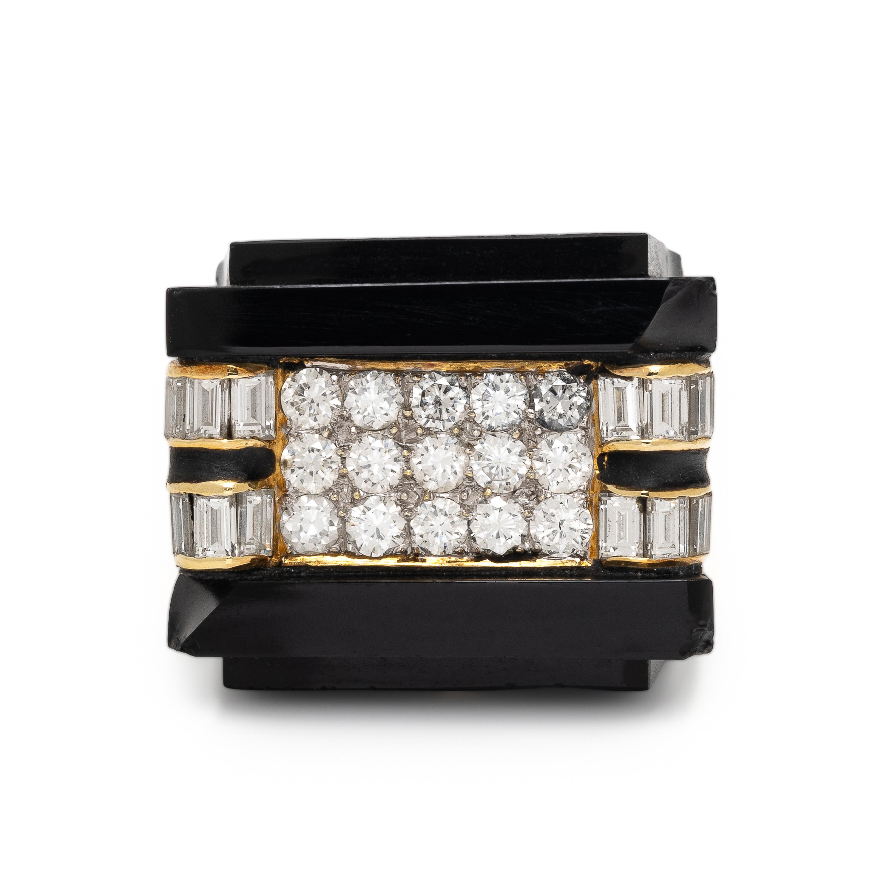 Diamond, Onyx, and Yellow Gold Ring