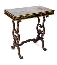 A Pair of Victorian Chinoiserie Lacquer Top Side Tables Height 28 1/2 x width 27 1/2 x depth 15 3/4 inches. — 19TH CENTURY