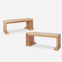 Contemporary A Pair of Wood and Travertine Sofa Tables, circa 1980