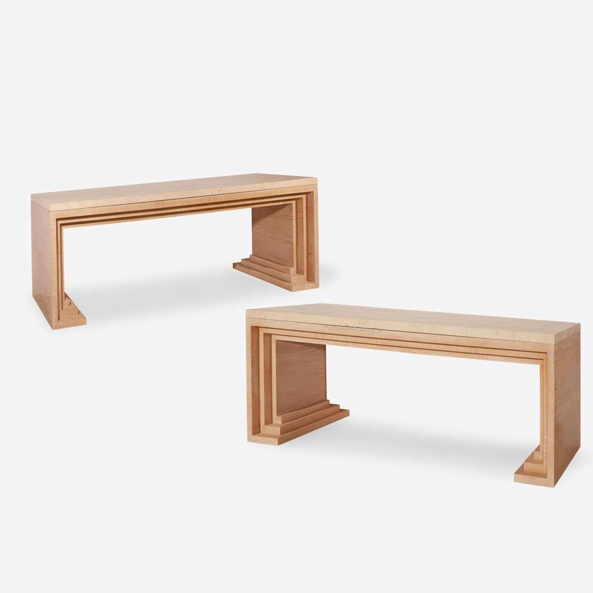 Contemporary A Pair of Wood and Travertine Sofa Tables, circa 1980