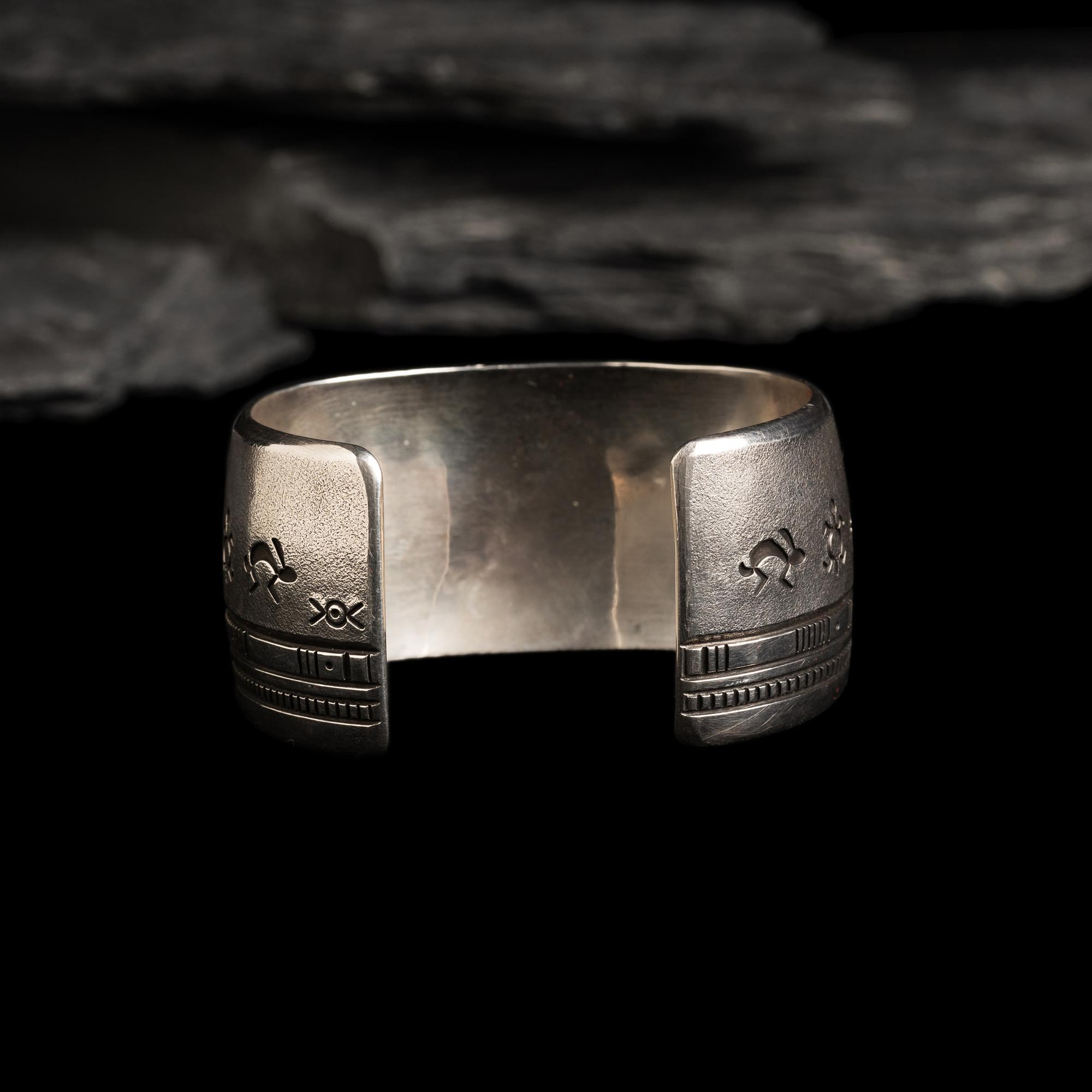 Norbert Peshlakai (Diné, b. 1953) — Silver and Turquoise Cuff Bracelet, with Rabbits