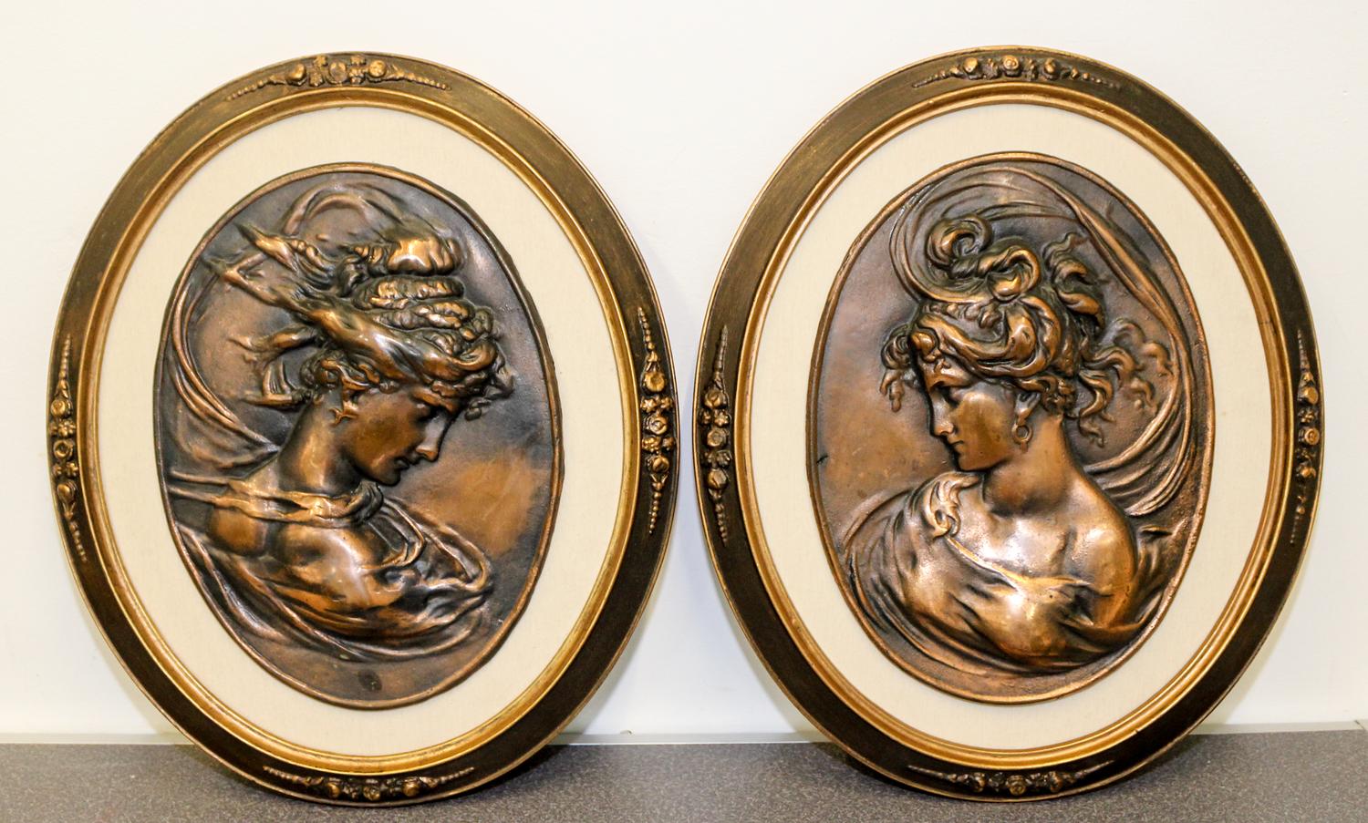 A Pair of Continental Bronze Plaques Height 13 1/2 x width 10 inches.