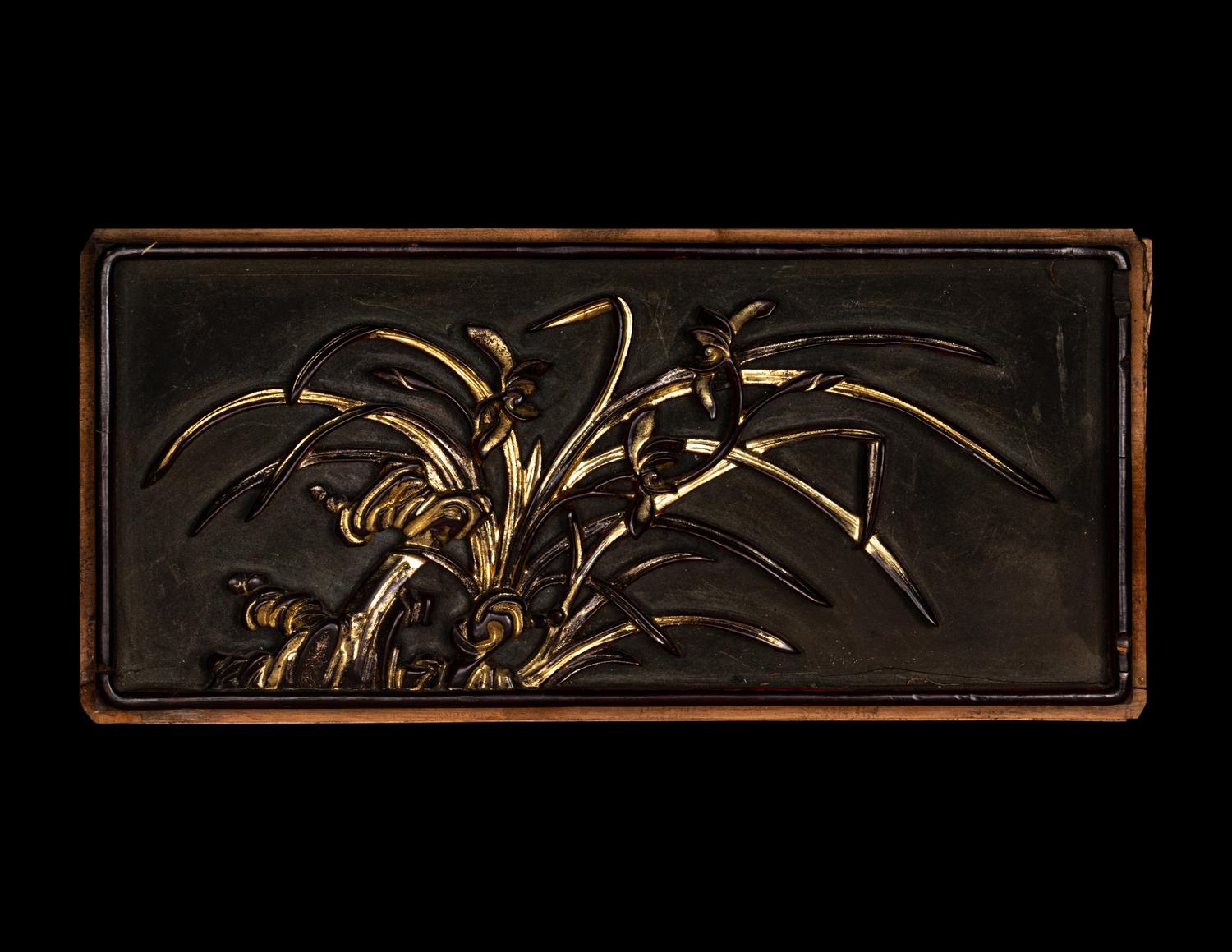 Five Chinese Gilt and Lacquered Carved Wood Panels