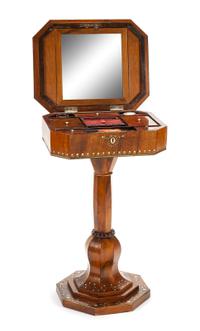 A Continental Mother-of-Pearl Inlaid Sewing Table Height 31 1/4 x width 20 x depth 16 inches. — 19TH CENTURY
