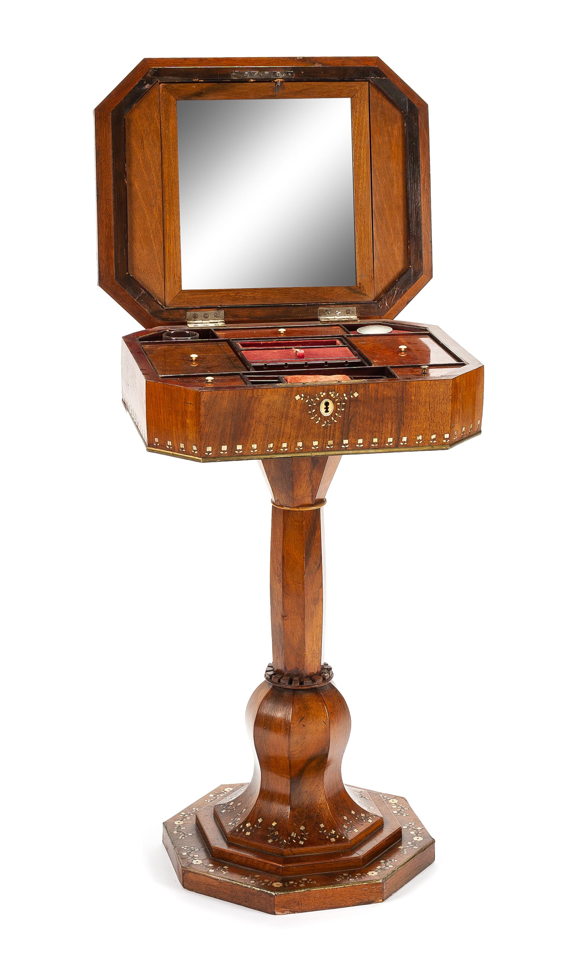 A Continental Mother-of-Pearl Inlaid Sewing Table Height 31 1/4 x width 20 x depth 16 inches. — 19TH CENTURY