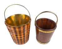 Two Brass Bound Wood Peat Buckets — 20TH CENTURY